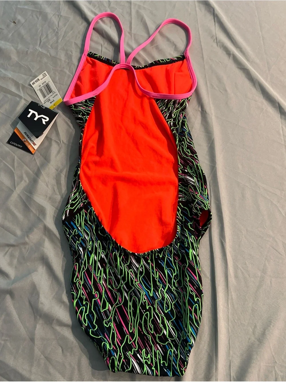 TYR Women's Durafast One electro 1 Pc Swim Sz 32 NWT Neon cutoutfit